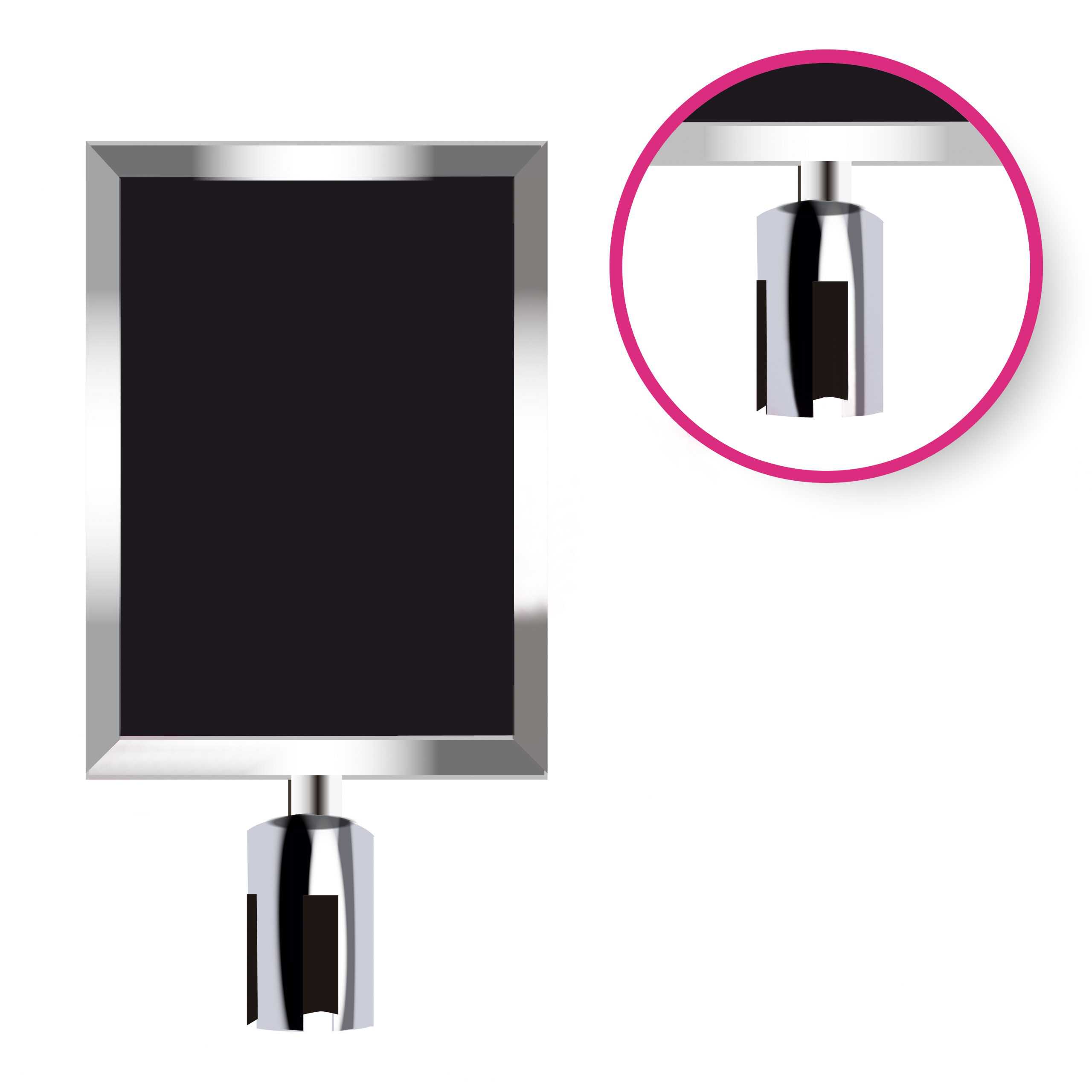 PORTA GRAFICA VERTICAL CROMADA PARA SEPARADOR CON CINTA RETRACTIL